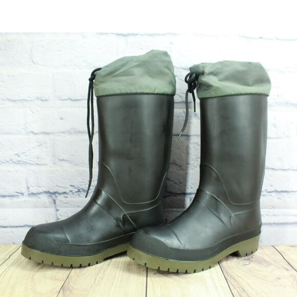 LL Bean Black Rubber Pull On Waterproof Insulated Mid Calf Winter Boots Size 8 - Picture 2 of 9